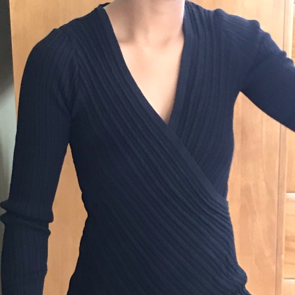 INC NWT Size Small  Wrap Over Black Sweater - Picture 2 of 8